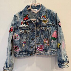 Lola and the Boys All About The Patch Crop Denim Jacket Size 4